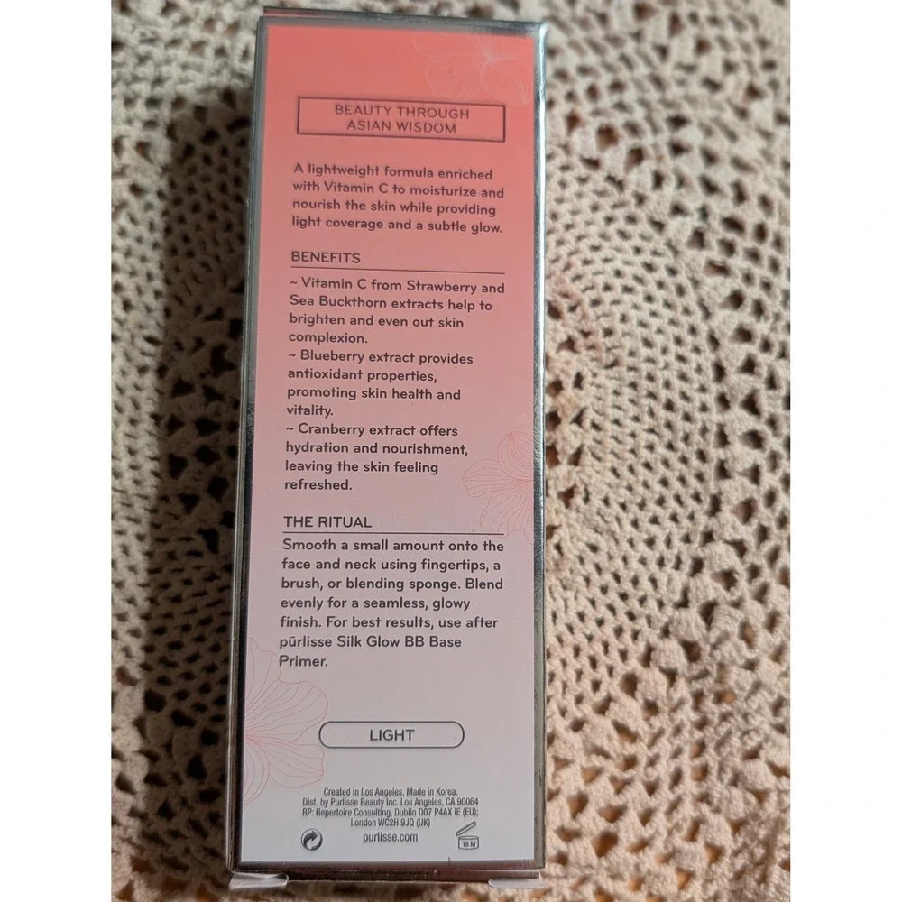 NIB Purlisse Sheer Glow Strawberry Vitamin C Tinted Moisturizer Light 1.4oz